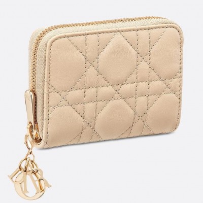 Dior Lady Dior Voyageur Small Coin Purse in Sand Lambskin LDBS240311