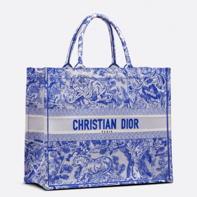 Dior Large Book Tote Bag In Blue Transparent Toile de Jouy Canvas LDBS240360