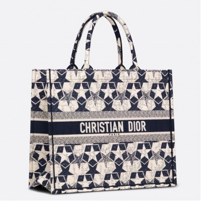 Dior Large Book Tote Bag In Blue and White Dior Etoile Embroidery LDBS240356