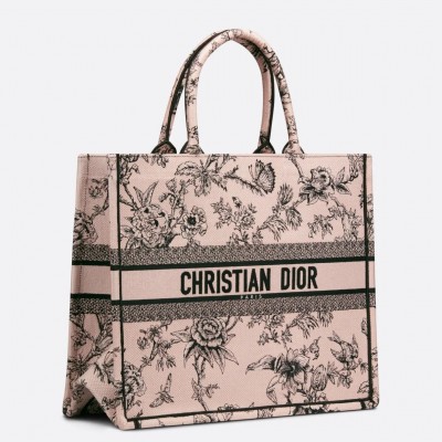 Dior Large Book Tote Bag In Powder Pink Jardin Botanique Embroidery LDBS240366