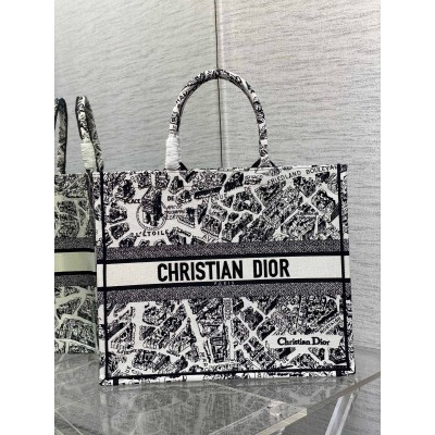 Dior Large Book Tote Bag In White Plan de Paris Embroidery LDBS240372