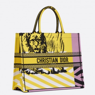 Dior Large Book Tote Bag In Yellow D-Jungle Pop Embroidery LDBS240376