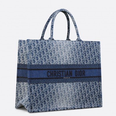 Dior Large Book Tote Bag in Blue Denim Oblique Jacquard LDBS240358