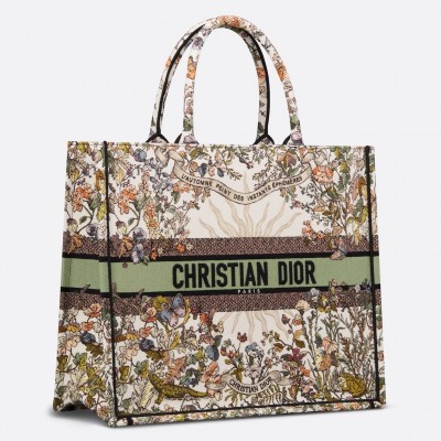 Dior Large Book Tote Bag in Dior 4 Saisons Automne Soleil Embroidery LDBS240362