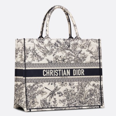 Dior Large Book Tote In Blue Toile de Jouy Flowers Embroidery LDBS240380