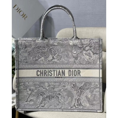 Dior Large Book Tote In Gray Toile de Jouy Reverse Embroidery LDBS240382