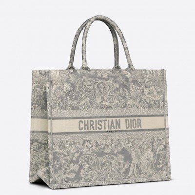 Dior Large Book Tote In Gray Toile de Jouy Reverse Embroidery LDBS240382