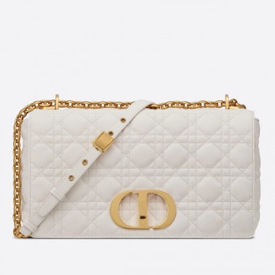 Dior Large Caro Bag In White Cannage Calfskin LDBS240387