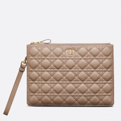 Dior Large Caro Daily Pouch In Beige Calfskin LDBS240388