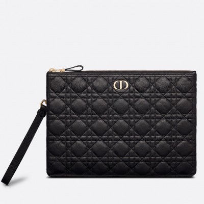 Dior Large Caro Daily Pouch In Black Calfskin LDBS240389