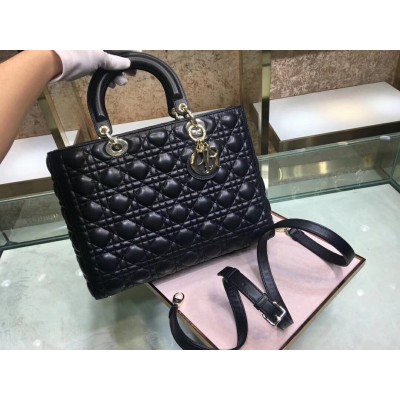 Dior Large Lady Dior Bag In Black Cannage Lambskin LDBS240393