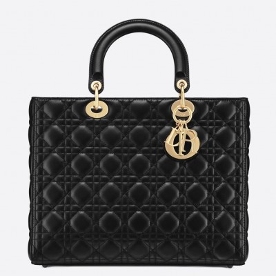 Dior Large Lady Dior Bag In Black Cannage Lambskin LDBS240393