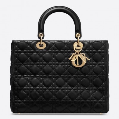 Dior Large Lady Dior Bag In Black Lambskin LDBS240392