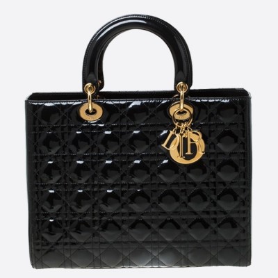 Dior Large Lady Dior Bag In Black Patent Leather LDBS240395