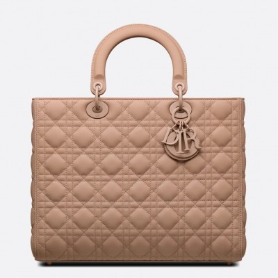 Dior Large Lady Dior Bag In Blush Ultramatte Calfskin LDBS240396