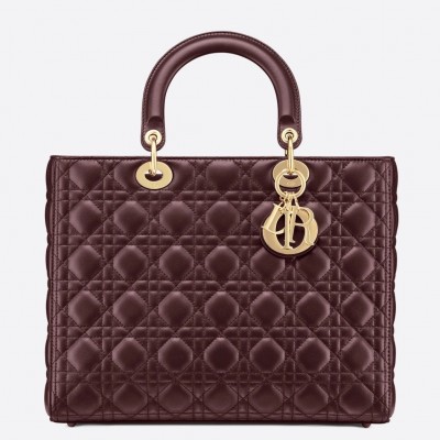 Dior Large Lady Dior Bag In Bordeaux Cannage Lambskin LDBS240397