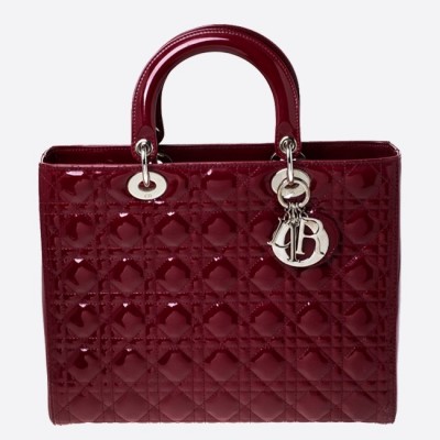 Dior Large Lady Dior Bag In Bordeaux Patent Leather LDBS240398