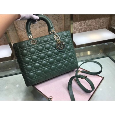 Dior Large Lady Dior Bag In Green Cannage Lambskin LDBS240400