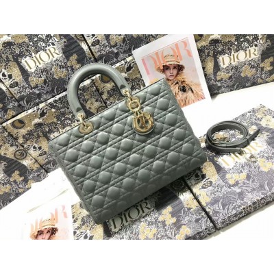 Dior Large Lady Dior Bag In Grey Cannage Lambskin LDBS240401