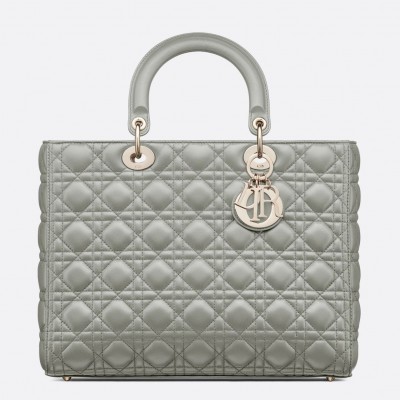 Dior Large Lady Dior Bag In Grey Cannage Lambskin LDBS240401