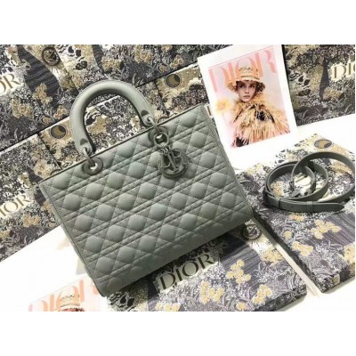 Dior Large Lady Dior Bag In Grey Ultramatte Calfskin LDBS240402