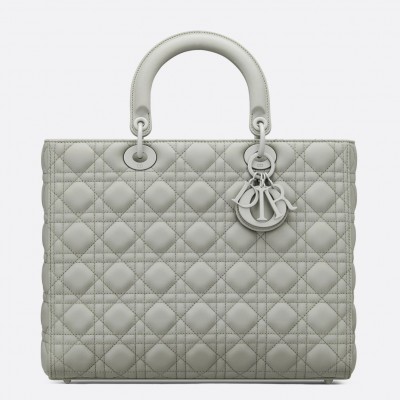 Dior Large Lady Dior Bag In Grey Ultramatte Calfskin LDBS240402