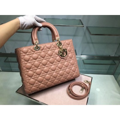 Dior Large Lady Dior Bag In Powder Cannage Lambskin LDBS240403