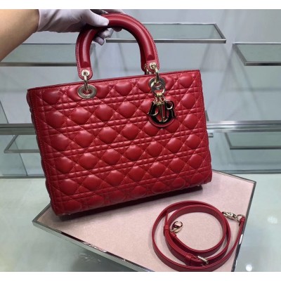 Dior Large Lady Dior Bag In Red Cannage Lambskin LDBS240404