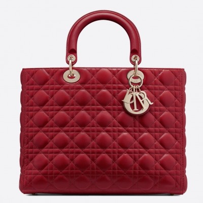 Dior Large Lady Dior Bag In Red Cannage Lambskin LDBS240404