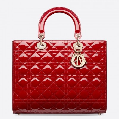 Dior Large Lady Dior Bag In Red Patent Cannage Calfskin LDBS240405