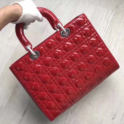 Dior Large Lady Dior Bag In Red Patent Leather LDBS240406