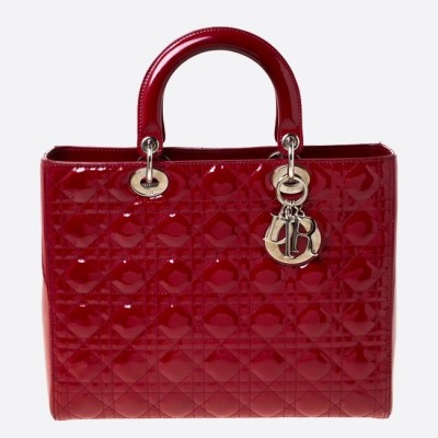 Dior Large Lady Dior Bag In Red Patent Leather LDBS240406