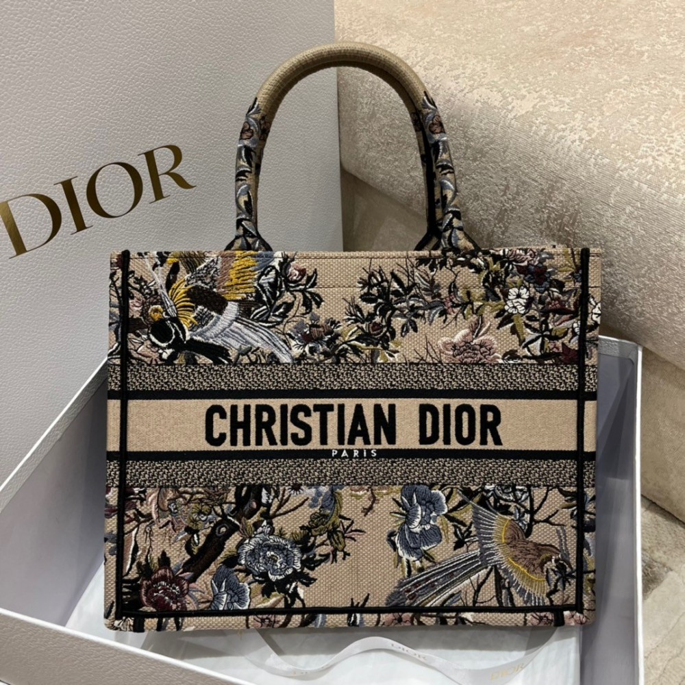 Dior Medium Book Tote Bag In Beige Jardin d'Hiver Embroidery LDBS240432