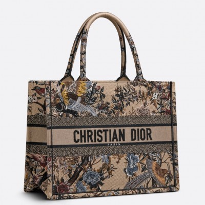 Dior Medium Book Tote Bag In Beige Jardin d'Hiver Embroidery LDBS240432