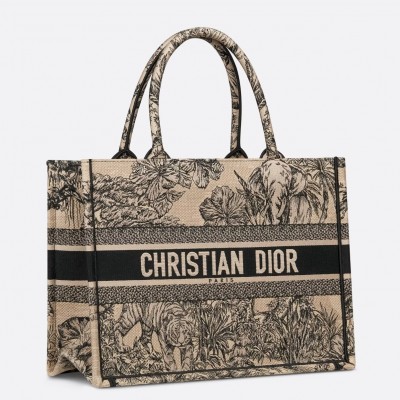 Dior Medium Book Tote Bag In Beige Toile de Jouy Voyage Embroidery LDBS240434