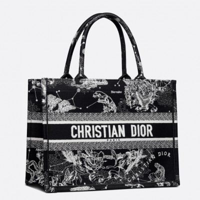 Dior Medium Book Tote Bag In Black Toile de Jouy Zodiac Embroidery LDBS240439