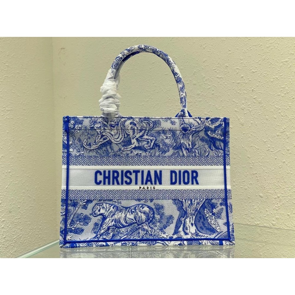 Dior Medium Book Tote Bag In Blue Transparent Toile de Jouy Canvas LDBS240445