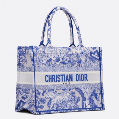 Dior Medium Book Tote Bag In Blue Transparent Toile de Jouy Canvas LDBS240445