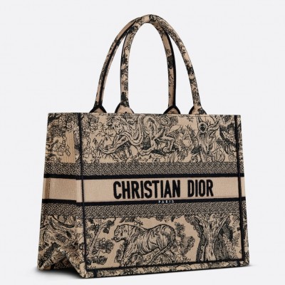 Dior Medium Book Tote Bag In Brown Toile de Jouy Embroidery LDBS240446