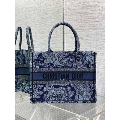 Dior Medium Book Tote Bag In Denim Blue Toile de Jouy Embroidery LDBS240448