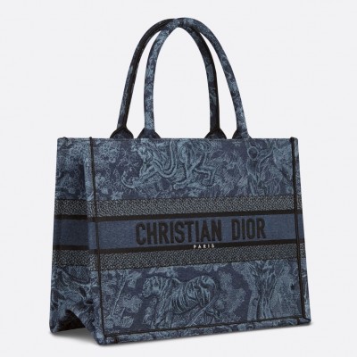 Dior Medium Book Tote Bag In Denim Blue Toile de Jouy Embroidery LDBS240448