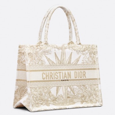 Dior Medium Book Tote Bag In Gold Reve d'Infini Embroidery LDBS240455