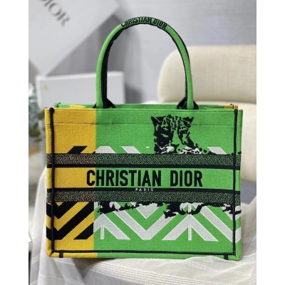 Dior Medium Book Tote Bag In Green D-Jungle Pop Embroidery LDBS240456