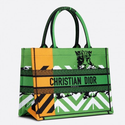 Dior Medium Book Tote Bag In Green D-Jungle Pop Embroidery LDBS240456