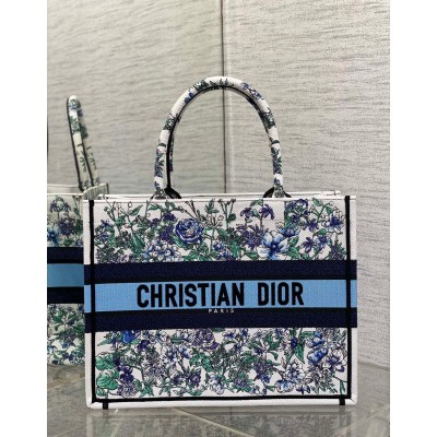 Dior Medium Book Tote Bag In Multicolor Flowers Constellation Embroidery LDBS240459