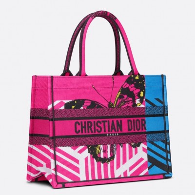 Dior Medium Book Tote Bag In Pink D-Jungle Pop Embroidery LDBS240461