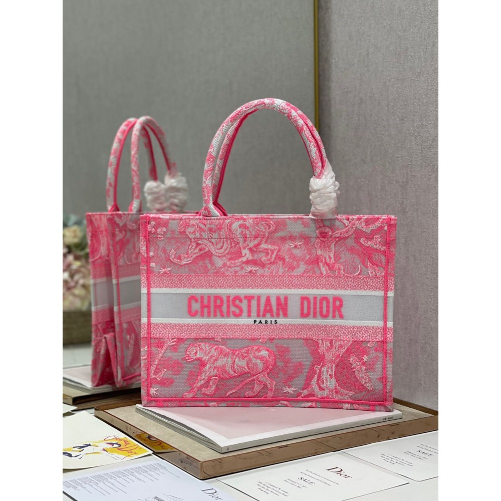 Dior Medium Book Tote Bag In Pink Transparent Toile de Jouy Canvas LDBS240463