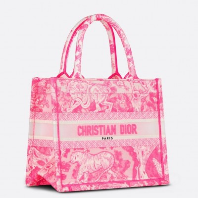 Dior Medium Book Tote Bag In Pink Transparent Toile de Jouy Canvas LDBS240463