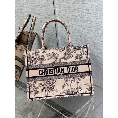 Dior Medium Book Tote Bag In Powder Pink Jardin Botanique Embroidery LDBS240464