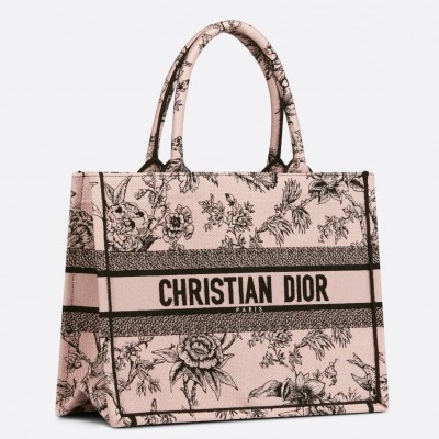 Dior Medium Book Tote Bag In Powder Pink Jardin Botanique Embroidery LDBS240464